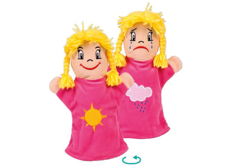 Poppen - handpop - Akros - poppen met twee gezichten - emotie - set van 6 assorti