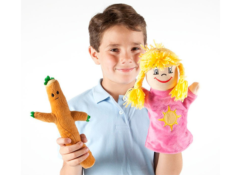 Poppen - handpop - Akros - poppen met twee gezichten - emotie - set van 6 assorti