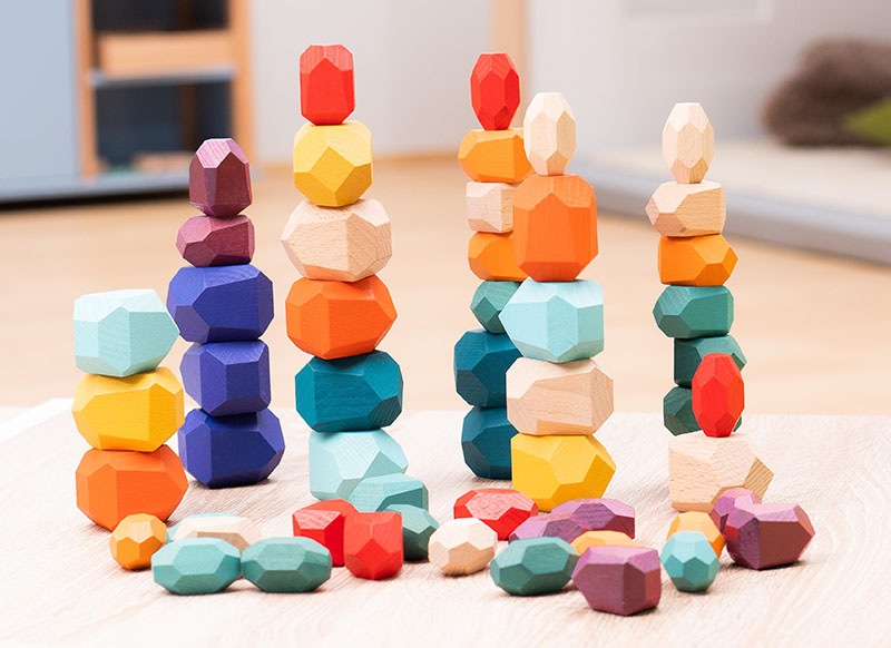 Contructie - houten blokken - houten stapelstenen - gekleurd - set van 54