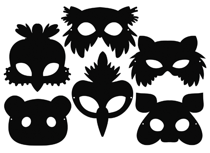 Maskers - karton - krastechniek - set van 6