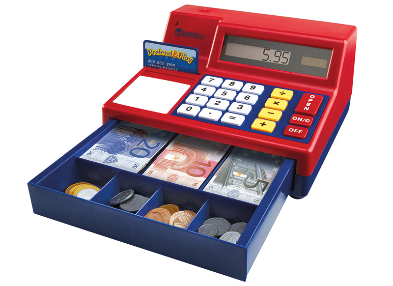 Winkelmateriaal - Learning Resources Pretend & Play Calculator Cash Register with Euro Money - kassa - plastic - winkeltje - per stuk