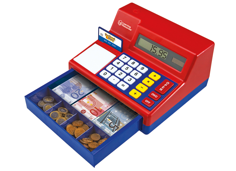 Winkelmateriaal - Learning Resources Pretend & Play Calculator Cash Register with Euro Money - kassa - plastic - winkeltje - per stuk