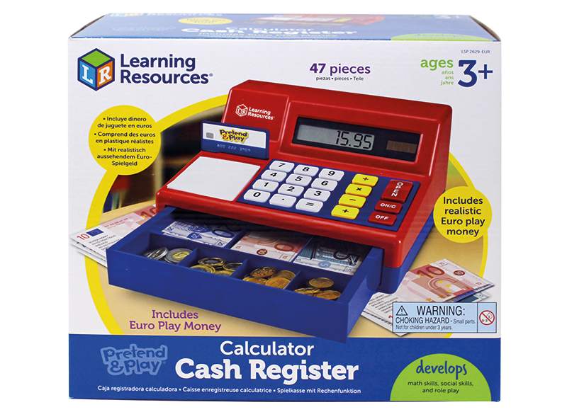 Winkelmateriaal - Learning Resources Pretend & Play Calculator Cash Register with Euro Money - kassa - plastic - winkeltje - per stuk