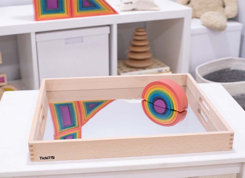 Speelbakken - tickit Wooden Mirror Tray - 50 x 43,5 cm - hout - met spiegel - per stuk
