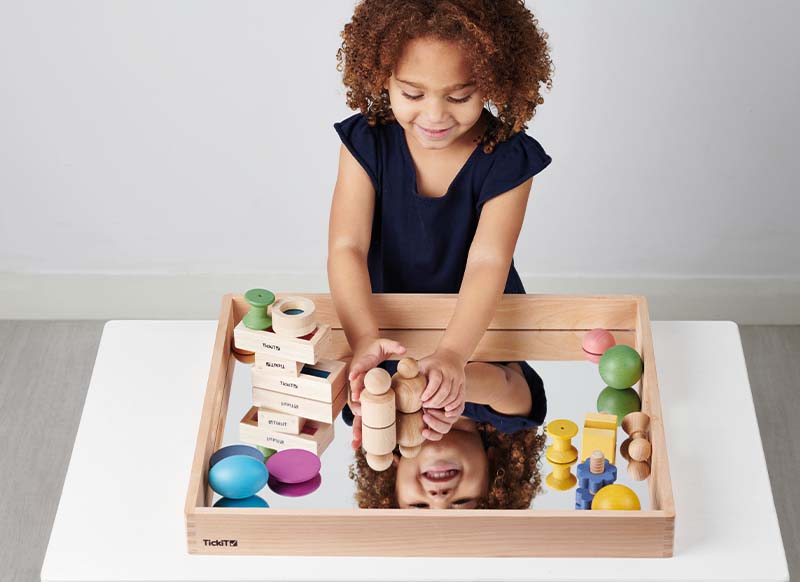 Speelbakken - tickit Wooden Mirror Tray - 50 x 43,5 cm - hout - met spiegel - per stuk