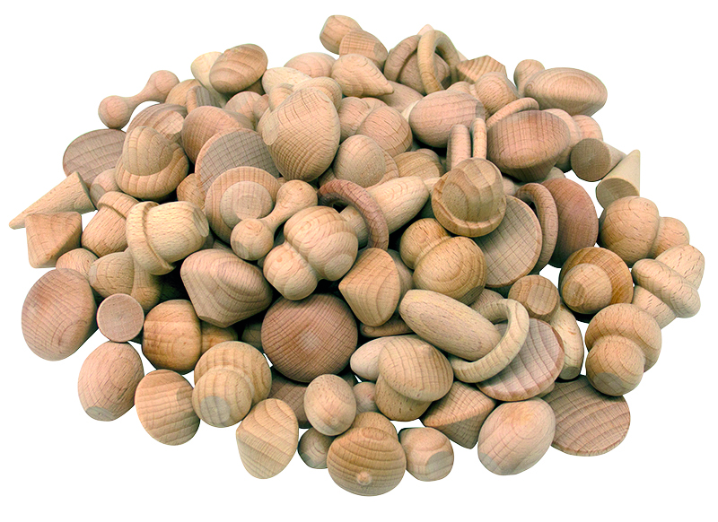 Speelfiguren - tickit Wooden Treasures Natural Set - hout - met opbergzak - loose parts - set van 120 assorti