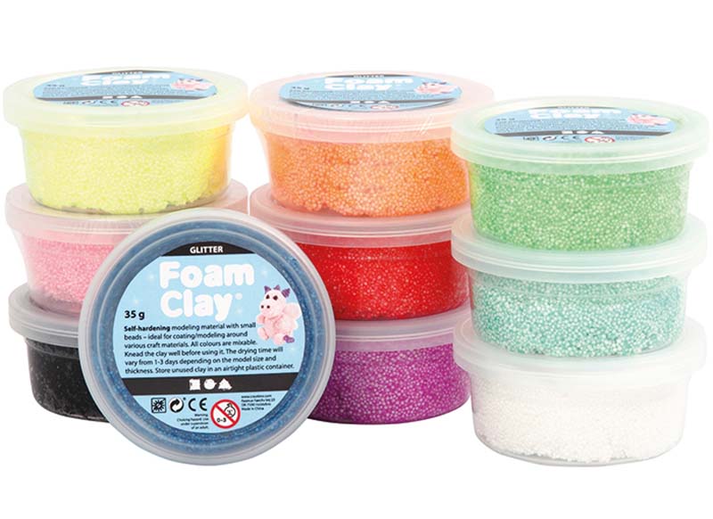 Boetseerklei - Foam Clay - 35 g - glitter - set van 10