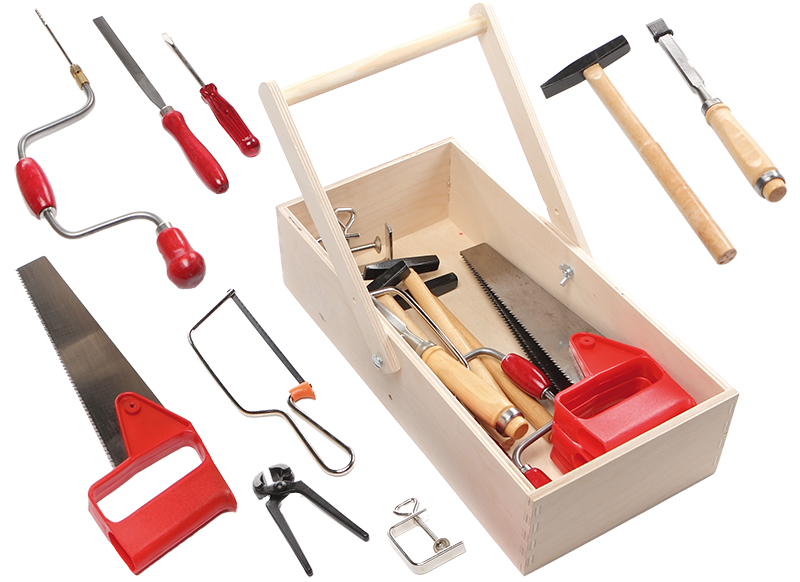 Gereedschapskist - hout - gereedschap - per set