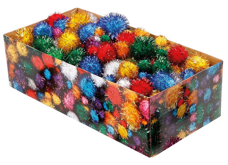 Pompons - opaak - glitter - gekleurd - 15-40 mm - decoratie - set van 400 assorti