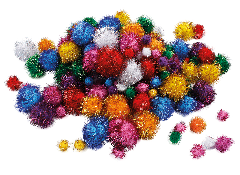 Pompons - opaak - glitter - gekleurd - 15-40 mm - decoratie - set van 400 assorti