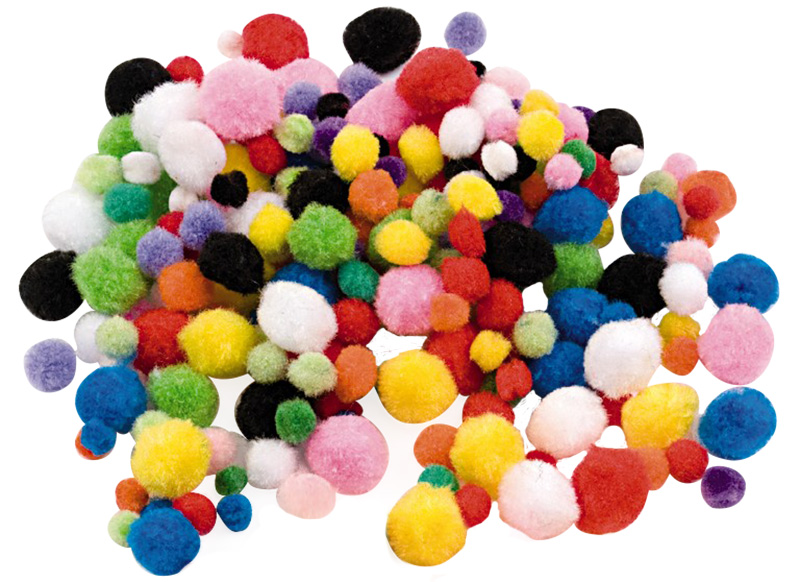 Pompons - gekleurd - mini - klein - 0,8 tot 1,3 cm diameter - decoratie - set van 500 assorti