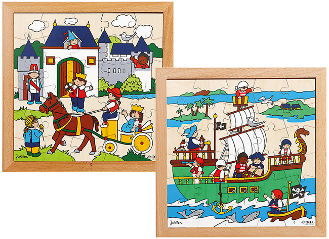 Themapuzzel - Rolf - ridders - piraten - 30 stukjes per puzzel - hout - set van 2 assorti