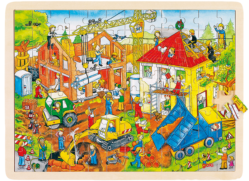Themapuzzel - bouwwerf - 96 stukjes - hout - per stuk