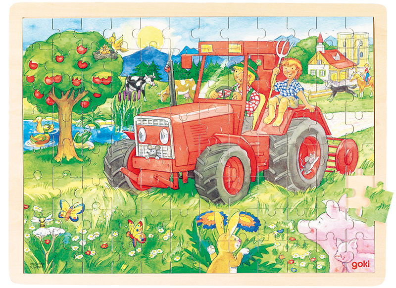 Themapuzzel - tractor - 96 stukjes - hout - per stuk