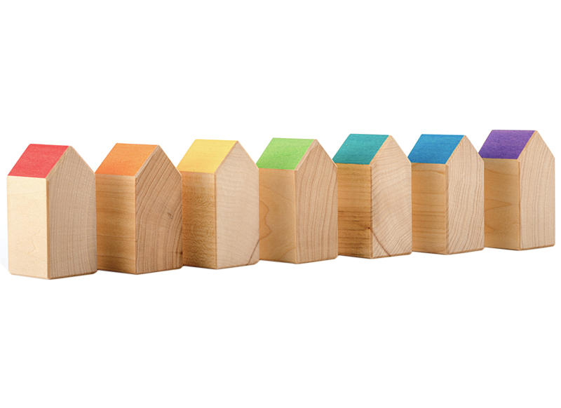 Open-ended - Ocamora - bouwset - huisjes - regenboog - hout - per set