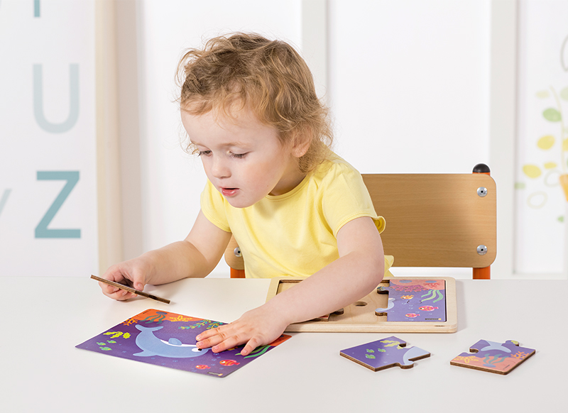 Themapuzzel - Nathan - dolfijn - 6 stukjes - hout - per stuk
