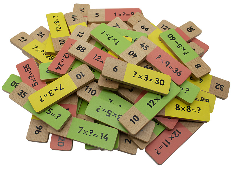 Spel - rekenspel - domino - maaltafels - vermenigvuldigen - hout - per stuk