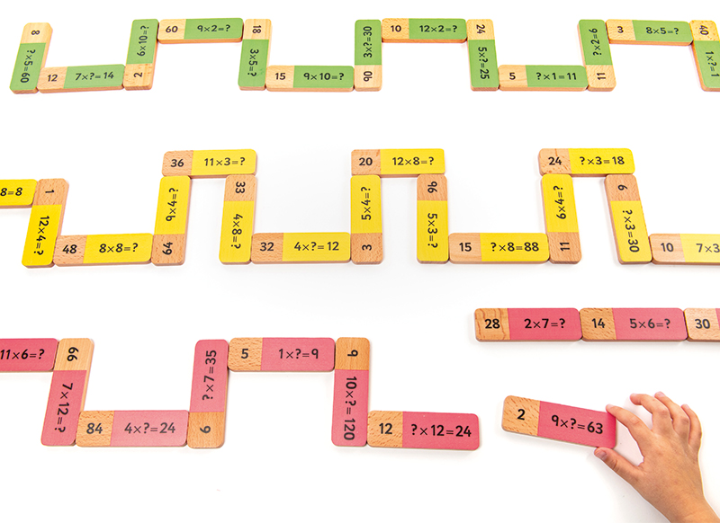 Spel - rekenspel - domino - maaltafels - vermenigvuldigen - hout - per stuk