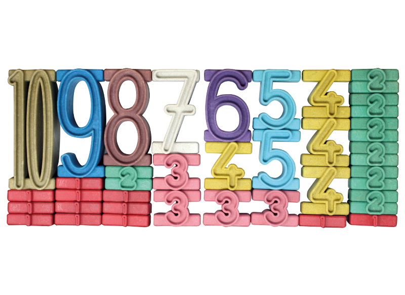 Rekenspel - Cijfers - sommen - stapelgetallen - gekleurd - re-wood - set van 34 assorti