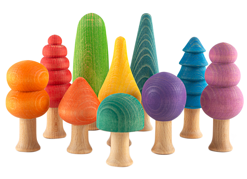 Open-ended - Ocamora - bomen - regenboog - hout - set van 10 assorti