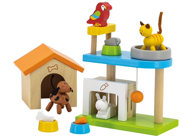 Speelgoed huisdieren - mini - met accessoires - hout - per stuk