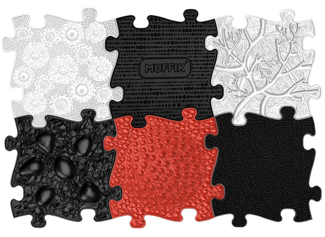 Sensorische puzzelmatten - MUFFIK - black & white - set van 6 tegels