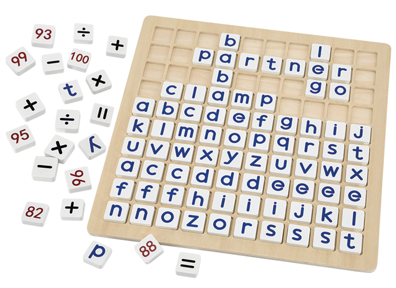 Bord - legbord - letter en getallen - dubbelzijdig - hout - per set