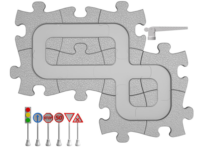 Sensorische puzzelmatten - MUFFIK - Magnetic car track - set van 17 tegels