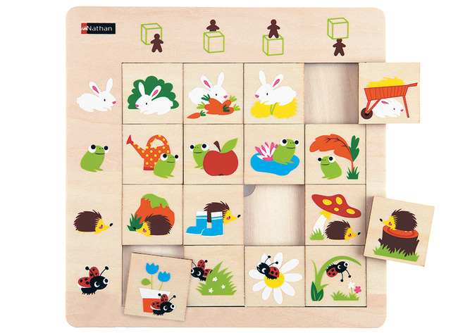 Puzzel - inlegpuzzel - ruimtelijke herkenning - konijn, kikker, egel, lieveheersbeestje - 16 stukjes - hout - per stuk