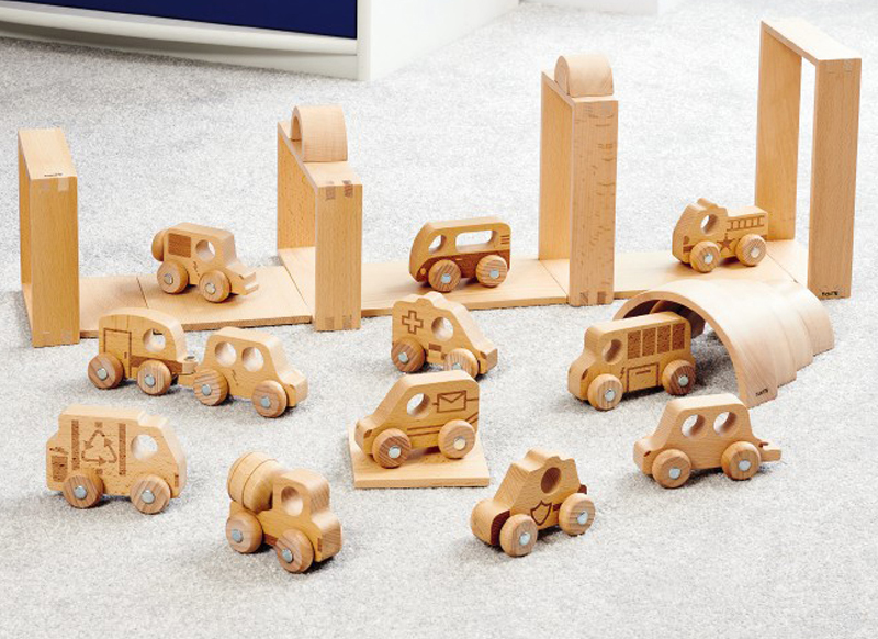 Eerste speelgoed - tickit - hout - autootjes - klasset - set van 12
