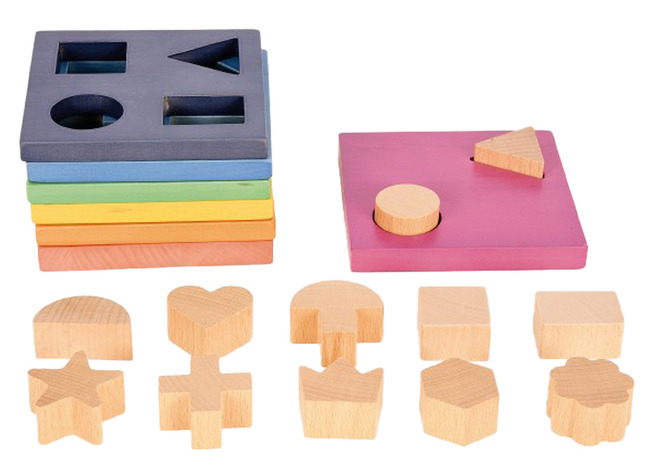 Eerste speelgoed - puzzel - hout - commotion distribution - regenboog vormenpuzzel - 19-delig