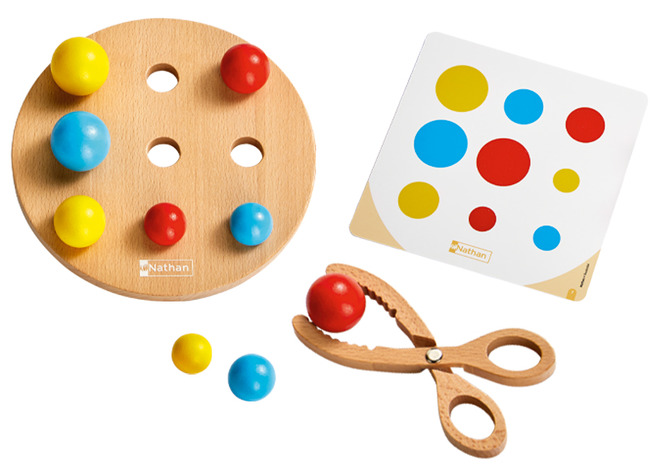 Fijne motoriek - sorteerspel - kleuren - bollen - motorisch - hout - per spel