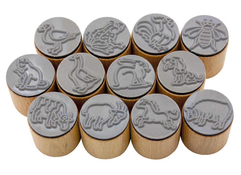 Stempels - herkenningstempels - boerderijdieren - hout - set van 12