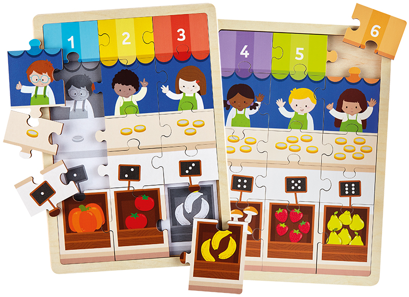 Puzzel - themapuzzel - Nathan - marktkraam - tellen - 15 stukjes - hout - set van 2