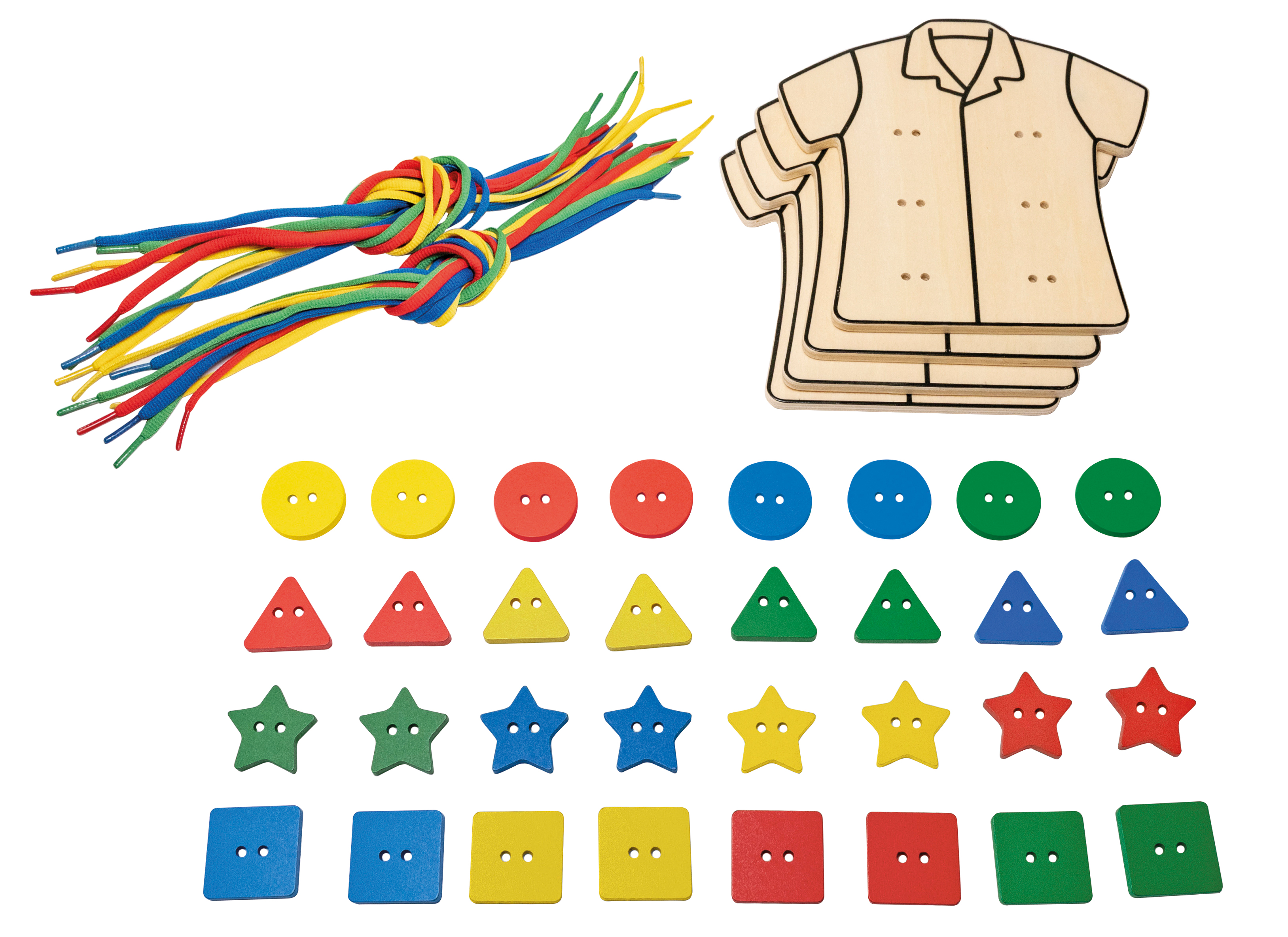 Rijgen - Educational Advantage Wooden Lacing Clothes - jasjes - knopen - hout - set van 4