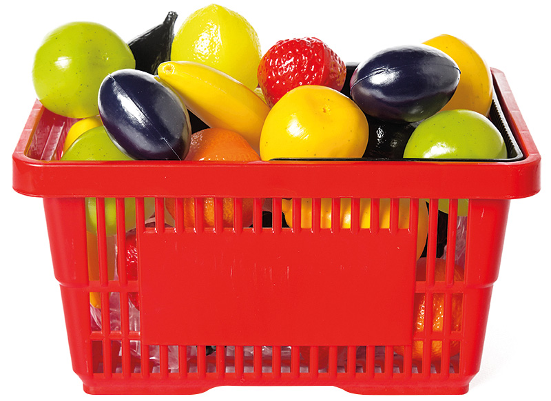 Speelgoed - winkelmandje - met fruit - kunststof - per set
