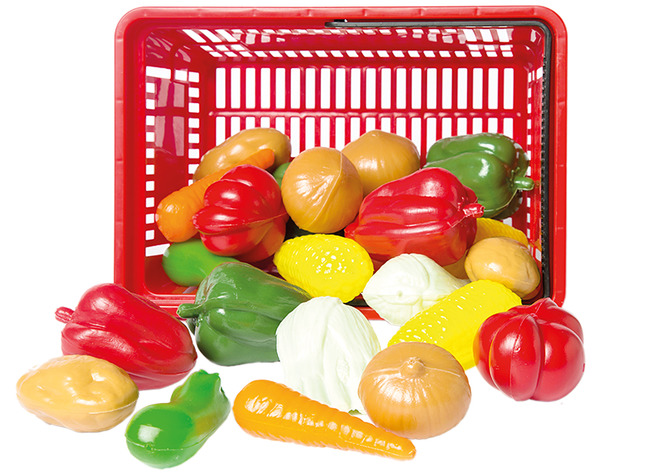 Winkelmandje - met imitatievoeding - groenten - plastic - per set