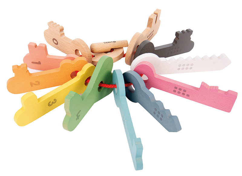 Open-ended - tickit Rainbow Wooden Counting Keys - Rijgsleutels - hout - gekleurd - set van 11