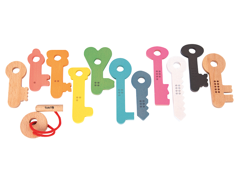 Open-ended - tickit Rainbow Wooden Counting Keys - Rijgsleutels - hout - gekleurd - set van 11