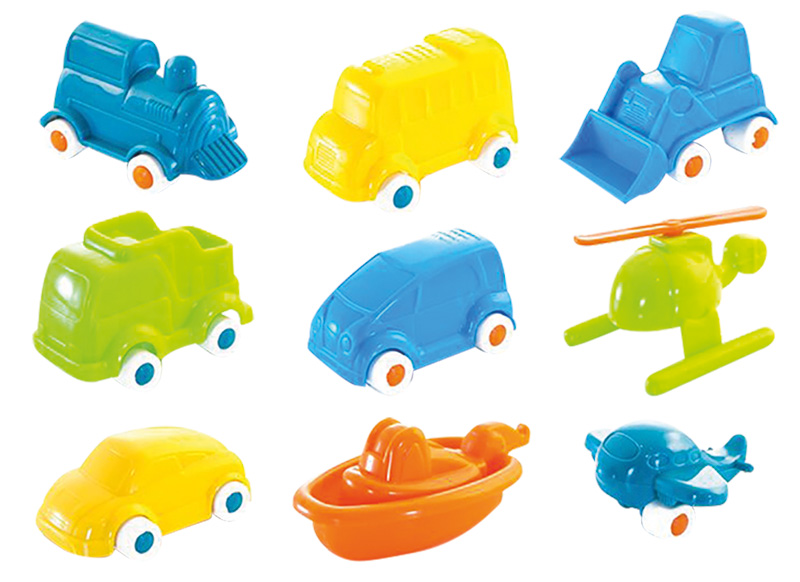 Voertuigen - Miniland Minimobil - boot - trein - auto - vliegtuig - vrachtwagen - 9 cm - set van 36