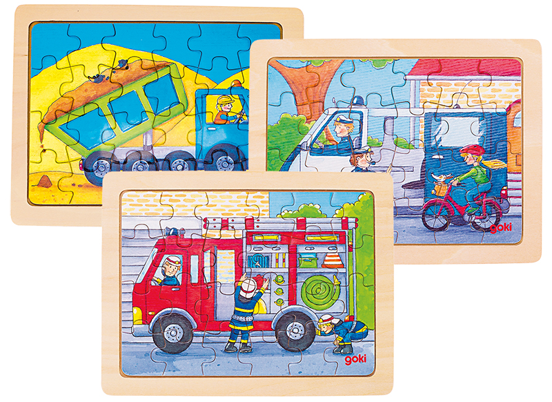Puzzel - themapuzzel - Goki - beroepen - 24 stukjes per puzzel - hout - set van 3 assorti