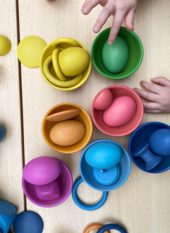 Open-ended - Rainbow Wooden Bowls - hout - gekleurd - set van 7