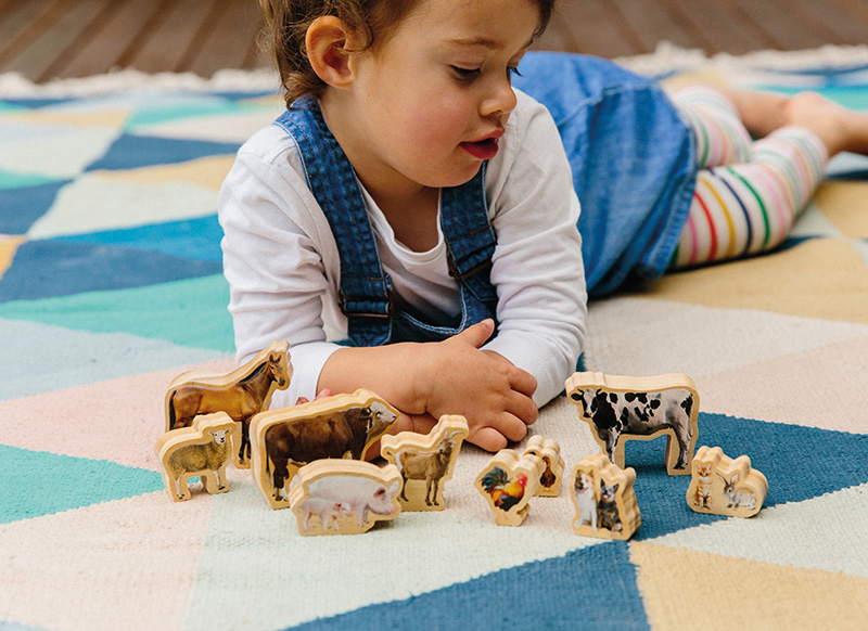 Speelgoed - figuren - boerderijdieren - hout - set van 10