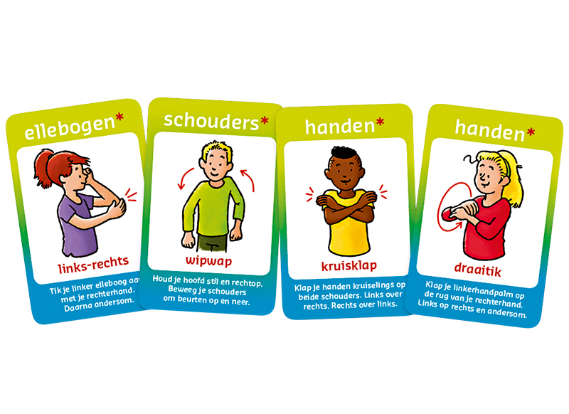 Spel - kaartspel - Dubbelzes - bewegen - Top-tot-teen - opdrachtkaarten om te bewegen - per spel