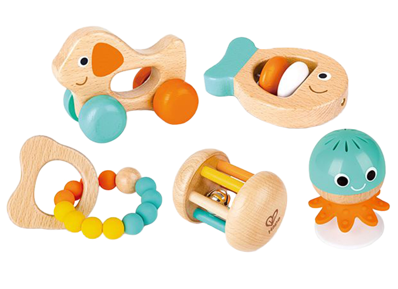 Rammelaar - Hape Multi-stage Sensory Gift - multi sensorische rammelaarset - hout - set van 5