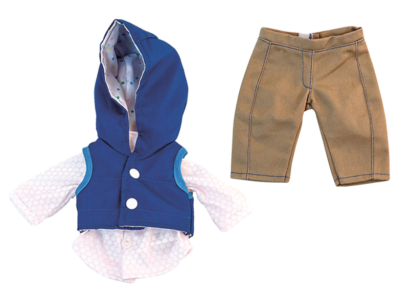 Poppenkleding - Miniland - lente/zomer - 32 cm - broek, hemd, regencape - per set