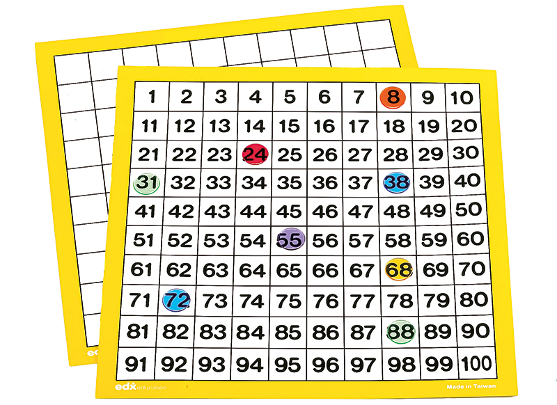 Bord - getallenbord - EDX Education - honderdveld - tellen tot 100 - gelamineerd - set van 10