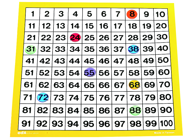 Bord - getallenbord - EDX Education - honderdveld - tellen tot 100 - gelamineerd - set van 10