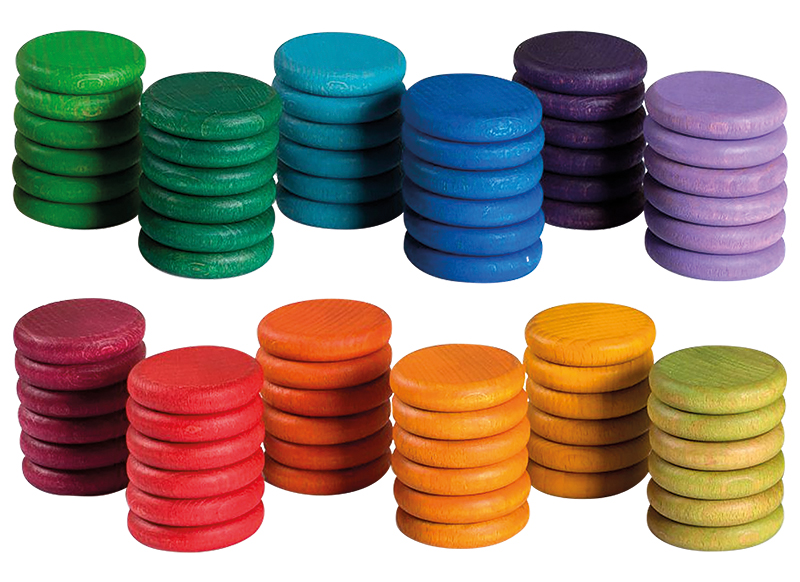 Open-ended - Grapat Coins - schijfjes - hout - set van 72 assorti