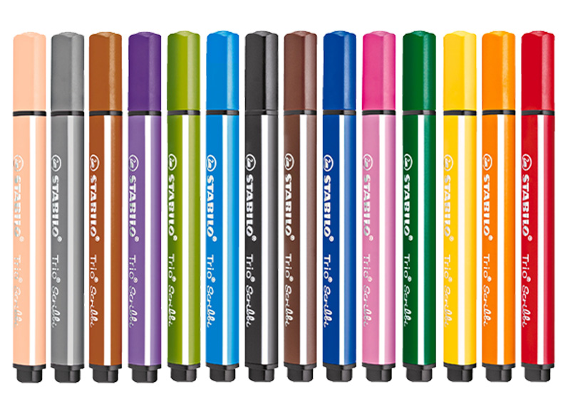 Stiften - kleurstiften - Stabilo Trio Scribbi - driekantig - 2 mm - set van 14 assorti